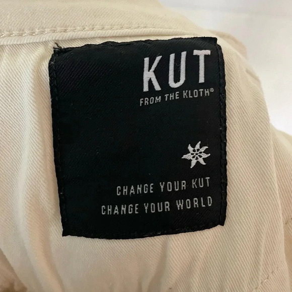 EUC Kut from the Kloth Kelsey High Rise Button Fly Kick Flare Jeans in Ecru 12 - Picture 10 of 11